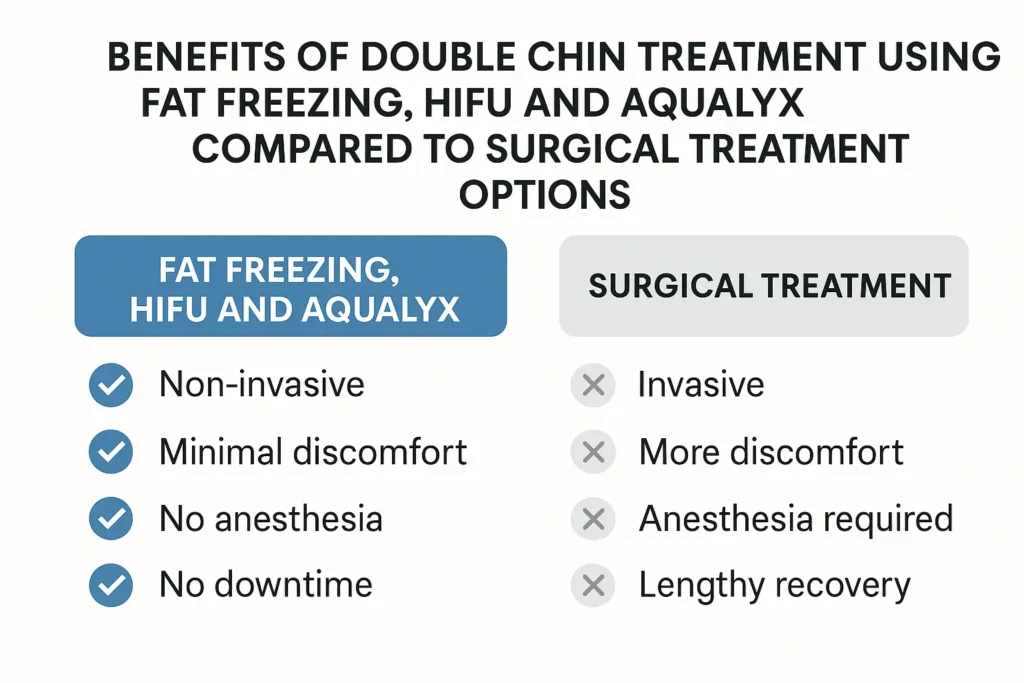 Graphic about the benefits of double chin treatment ENGLAND - from LA LIPO