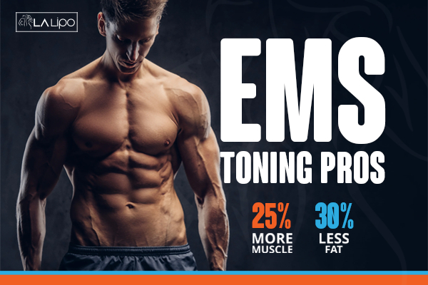 Graphic of man with toned body showing the benefits of LA-EMS Body Sculpting ENGLAND treatment