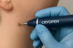 Person receiving skin tag removal ENGLAND