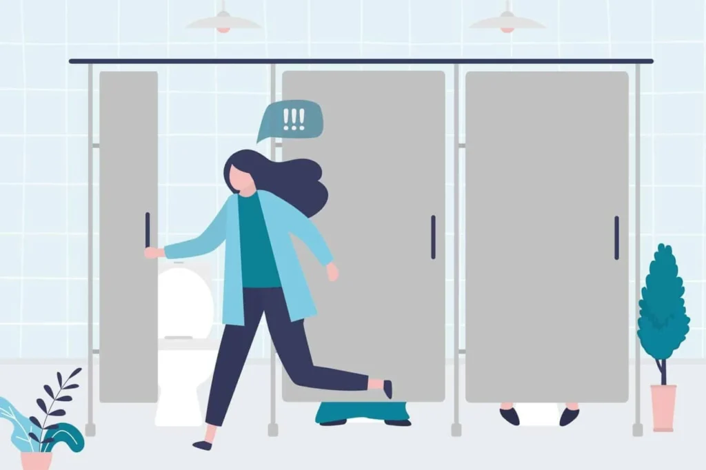 graphic of Urine incontinence ENGLAND woman running to the toilet.